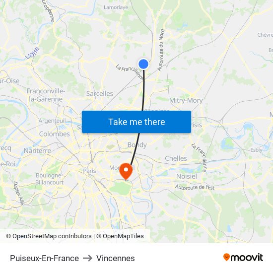 Puiseux-En-France to Vincennes map