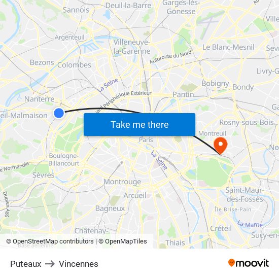 Puteaux to Vincennes map