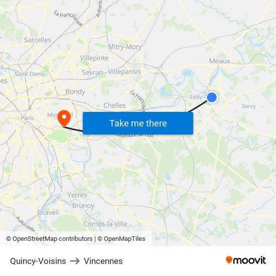 Quincy-Voisins to Vincennes map