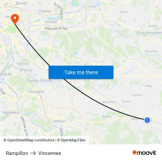 Rampillon to Vincennes map