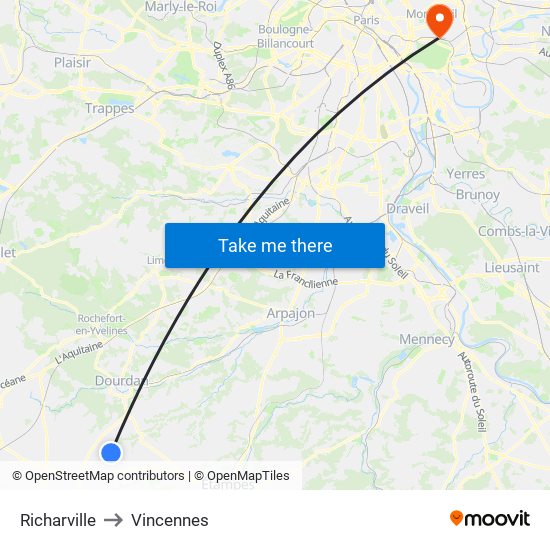 Richarville to Vincennes map