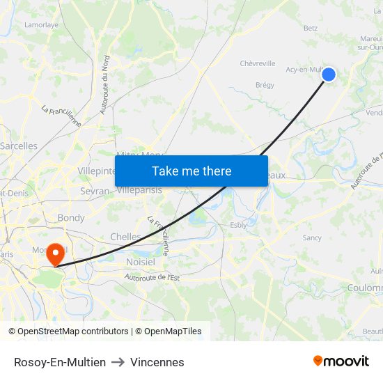 Rosoy-En-Multien to Vincennes map