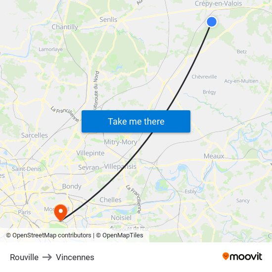 Rouville to Vincennes map
