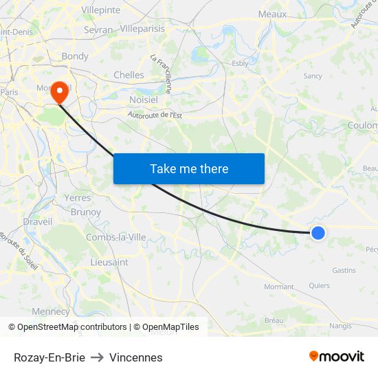 Rozay-En-Brie to Vincennes map