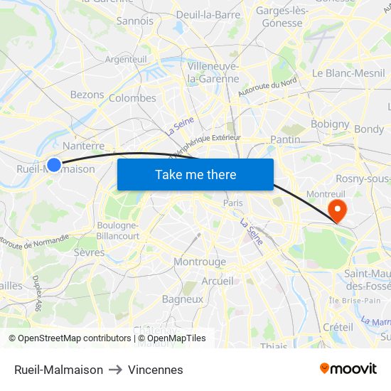 Rueil-Malmaison to Vincennes map