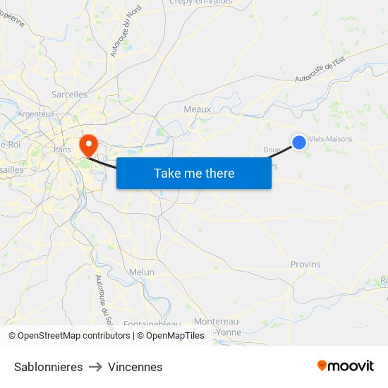 Sablonnieres to Vincennes map