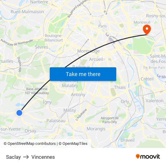 Saclay to Vincennes map