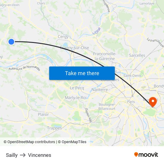 Sailly to Vincennes map