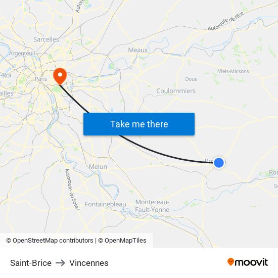 Saint-Brice to Vincennes map