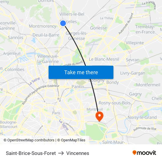 Saint-Brice-Sous-Foret to Vincennes map