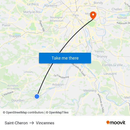 Saint-Cheron to Vincennes map