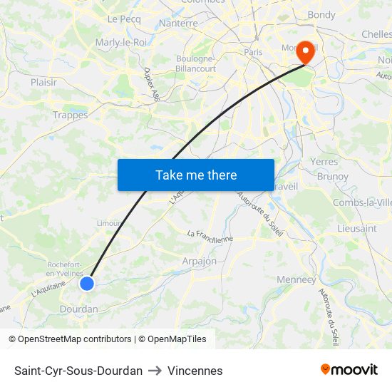 Saint-Cyr-Sous-Dourdan to Vincennes map