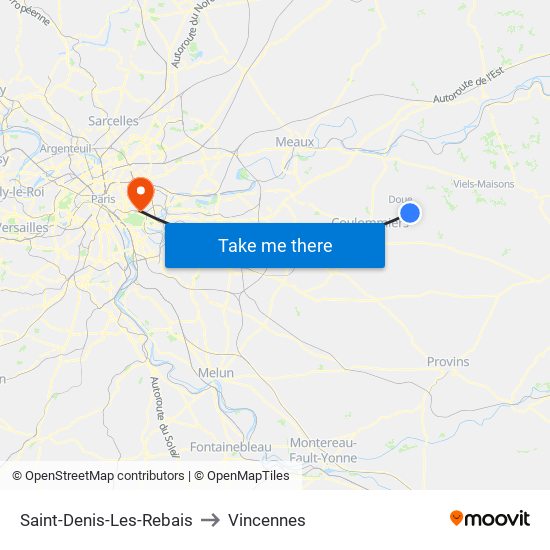 Saint-Denis-Les-Rebais to Vincennes map