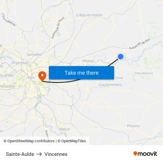 Sainte-Aulde to Vincennes map