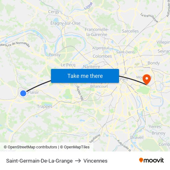 Saint-Germain-De-La-Grange to Vincennes map