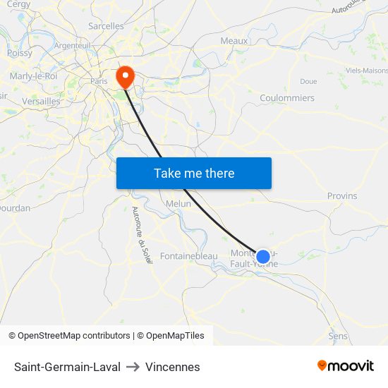Saint-Germain-Laval to Vincennes map