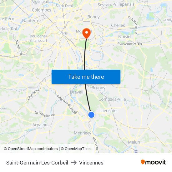 Saint-Germain-Les-Corbeil to Vincennes map