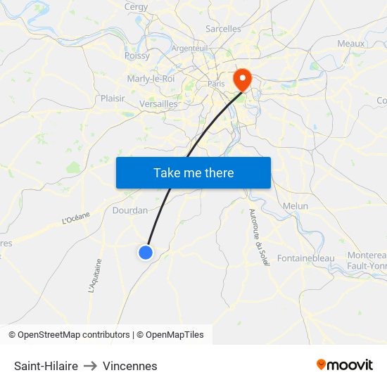 Saint-Hilaire to Vincennes map