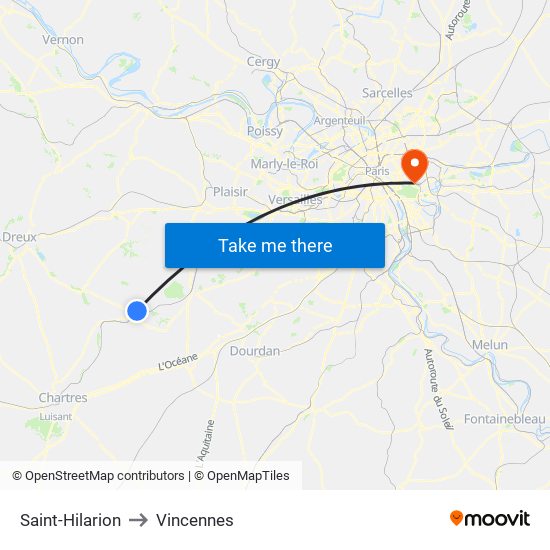 Saint-Hilarion to Vincennes map