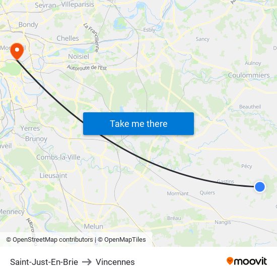 Saint-Just-En-Brie to Vincennes map