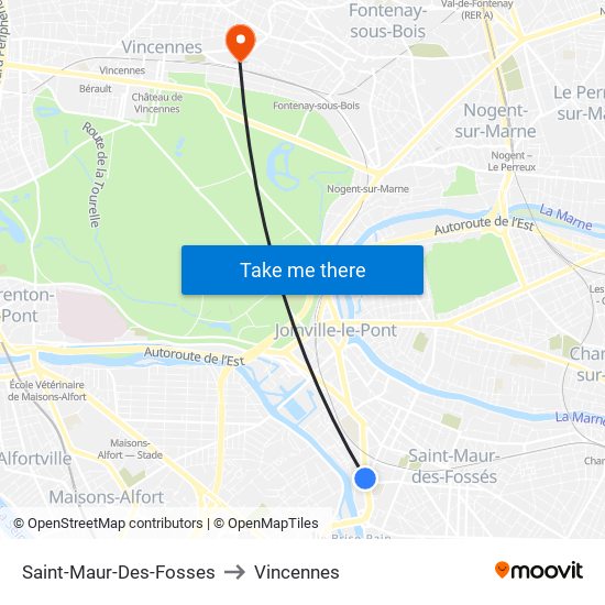 Saint-Maur-Des-Fosses to Vincennes map
