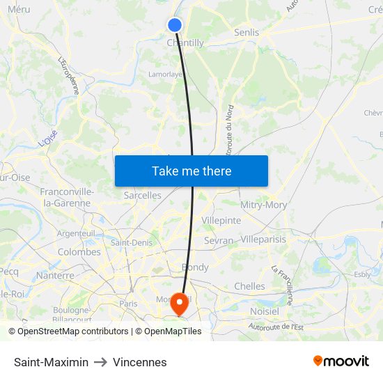 Saint-Maximin to Vincennes map