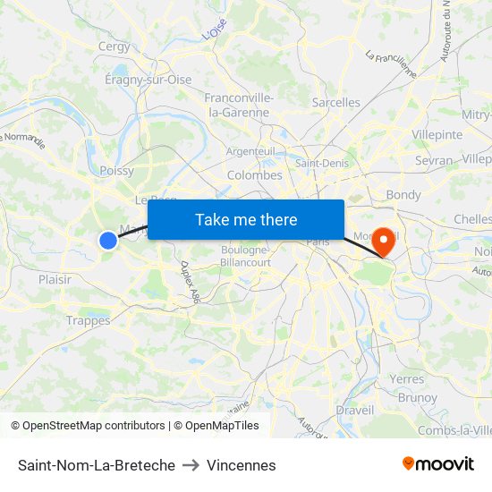 Saint-Nom-La-Breteche to Vincennes map