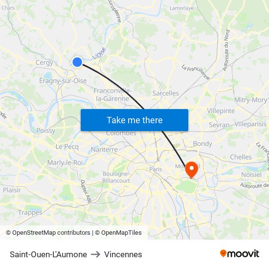 Saint-Ouen-L'Aumone to Vincennes map