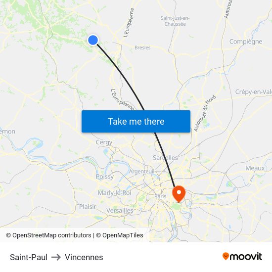 Saint-Paul to Vincennes map