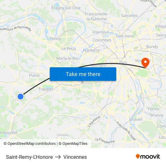 Saint-Remy-L'Honore to Vincennes map