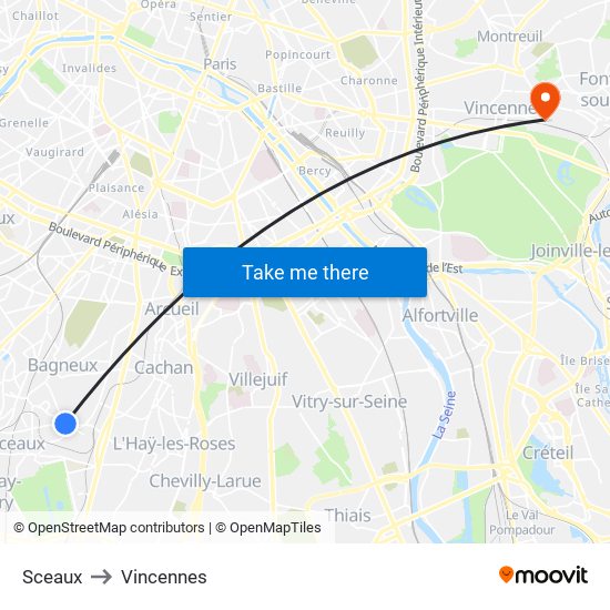 Sceaux to Vincennes map