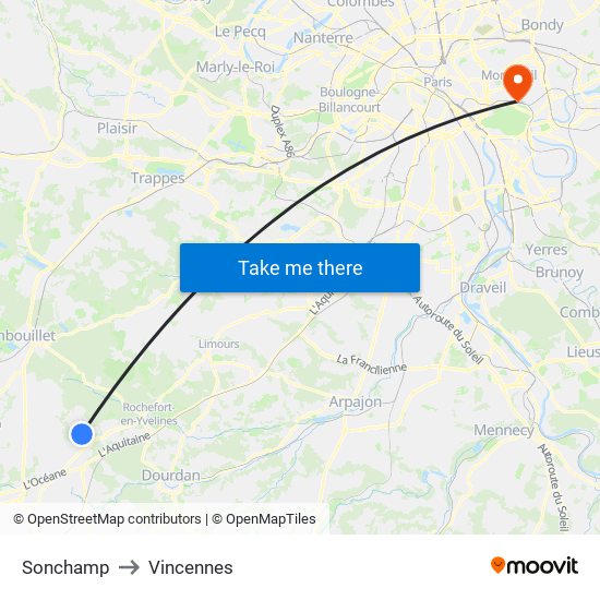 Sonchamp to Vincennes map