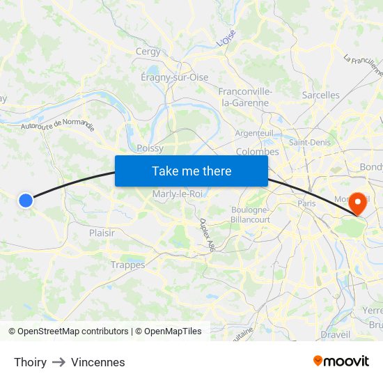 Thoiry to Vincennes map