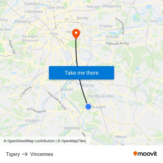 Tigery to Vincennes map