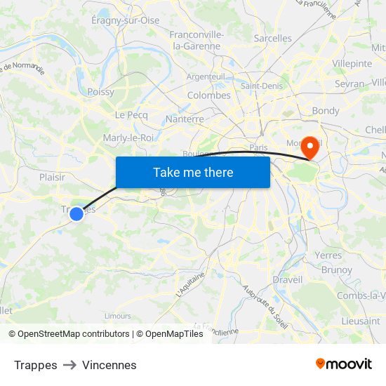 Trappes to Vincennes map