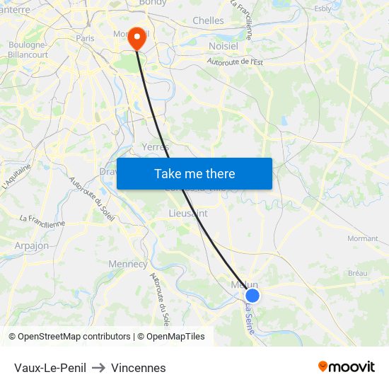 Vaux-Le-Penil to Vincennes map
