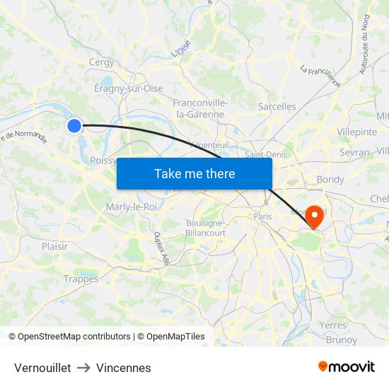 Vernouillet to Vincennes map