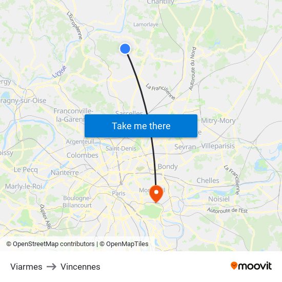 Viarmes to Vincennes map