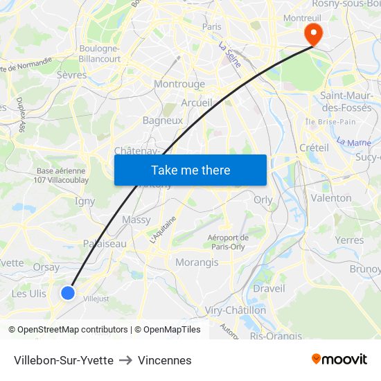 Villebon-Sur-Yvette to Vincennes map