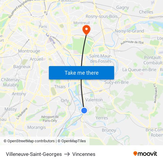 Villeneuve-Saint-Georges to Vincennes map