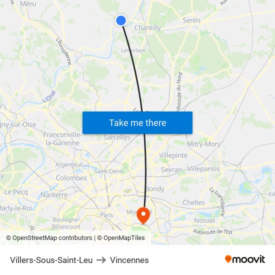 Villers-Sous-Saint-Leu to Vincennes map