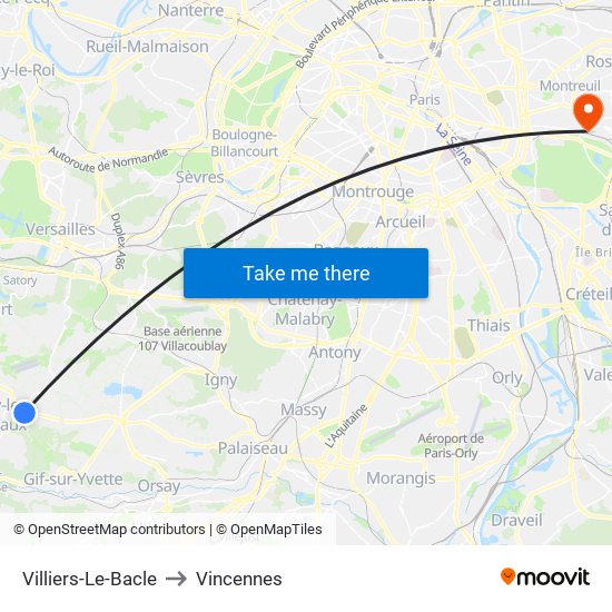 Villiers-Le-Bacle to Vincennes map