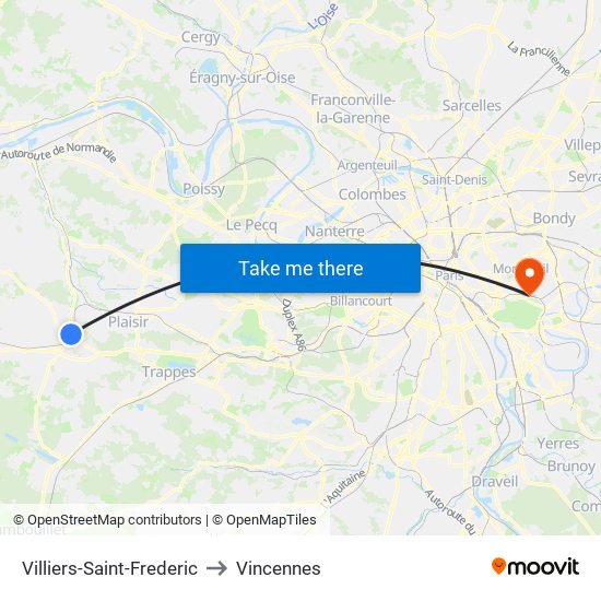 Villiers-Saint-Frederic to Vincennes map