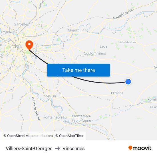 Villiers-Saint-Georges to Vincennes map