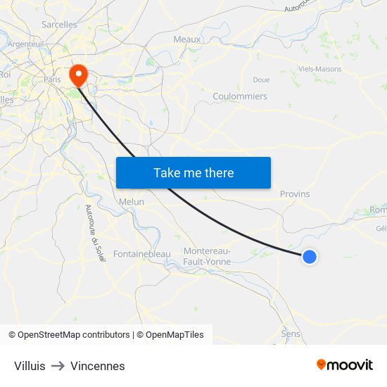 Villuis to Vincennes map