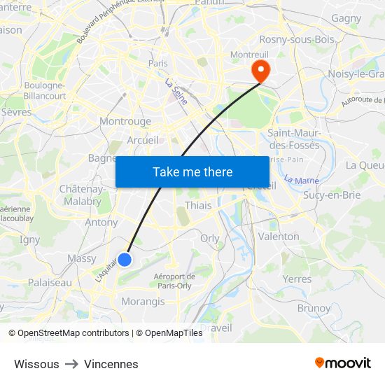 Wissous to Vincennes map