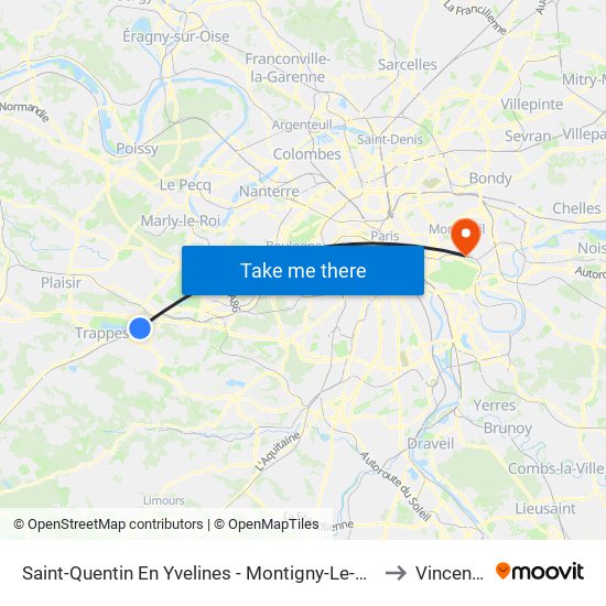Saint-Quentin En Yvelines - Montigny-Le-Bretonneux to Vincennes map