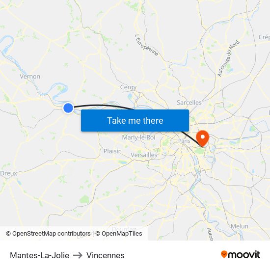 Mantes-La-Jolie to Vincennes map