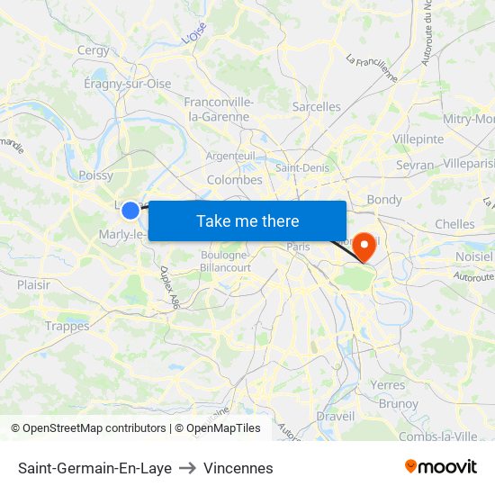 Saint-Germain-En-Laye to Vincennes map