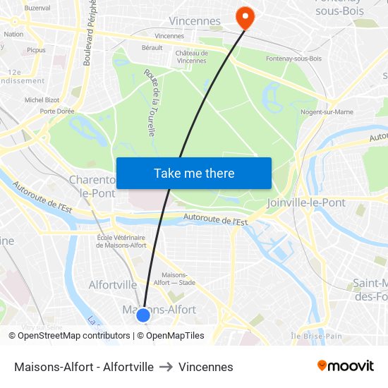 Maisons-Alfort - Alfortville to Vincennes map